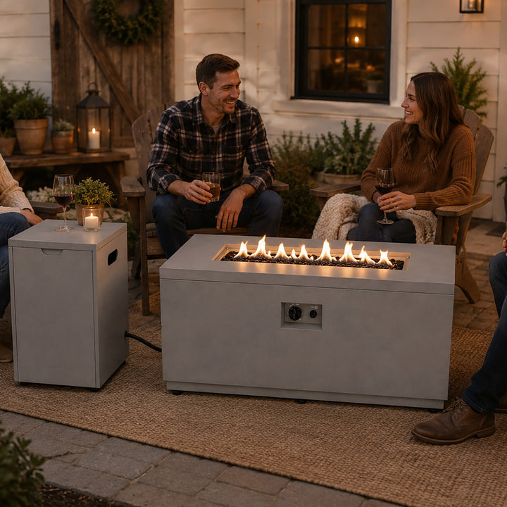 Modern Rectangular Fire Pit Table with Lid and Gas Tank Cover