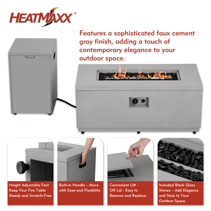 Modern Rectangular Fire Pit Table with Lid and Gas Tank Cover