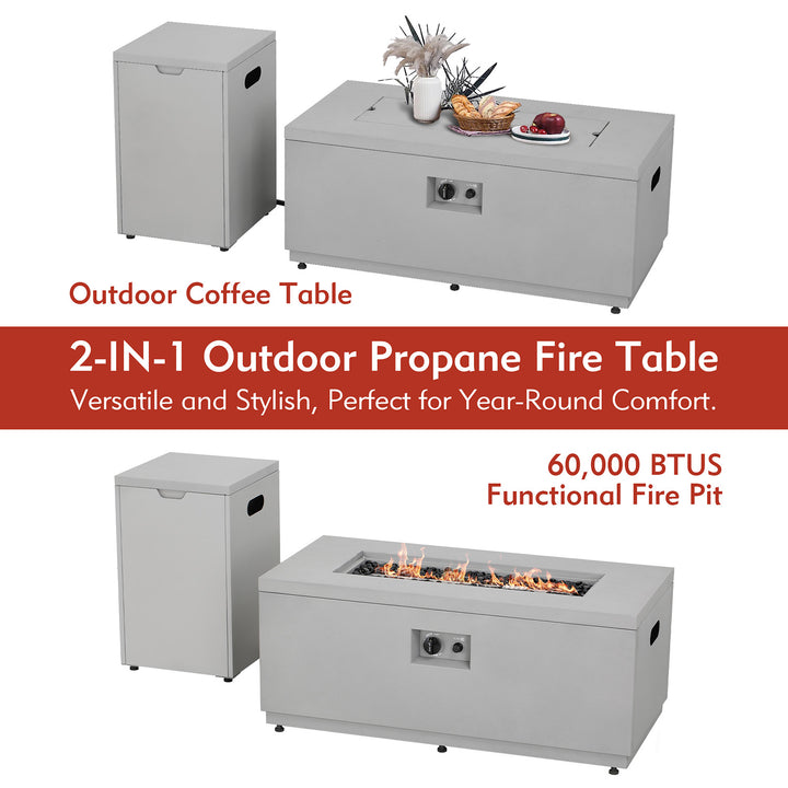 Modern Rectangular Fire Pit Table with Lid and Gas Tank Cover