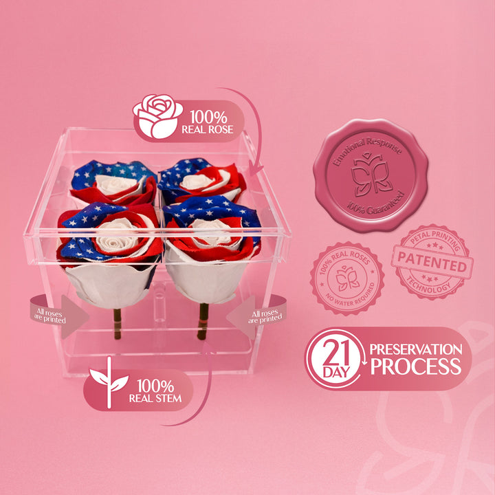 Patriotic Preserved Roses (4 Stems)