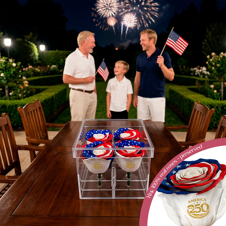 Patriotic Preserved Roses (4 Stems)
