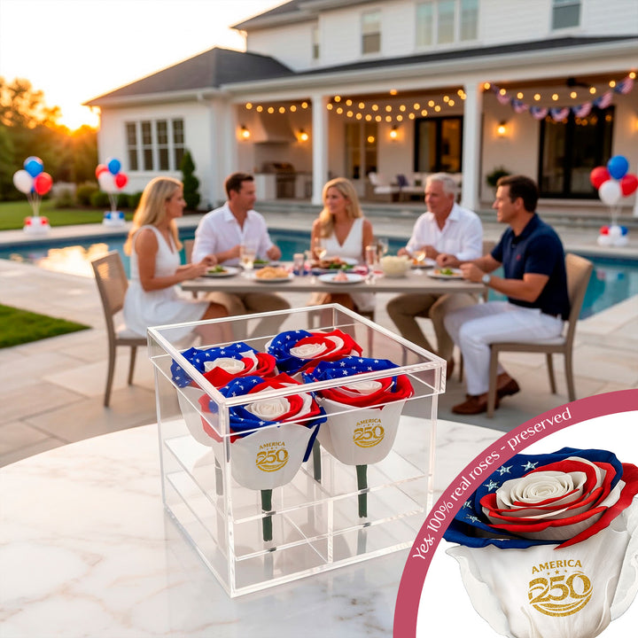 Patriotic Preserved Roses (4 Stems)