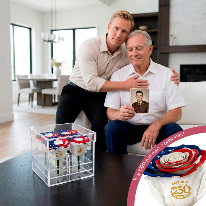 Patriotic Preserved Roses (4 Stems)