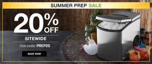 Summer prep sale banner with ice maker and promotional text